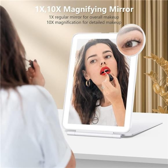 Rechargeable Travel Makeup Mirror with 10X Magnifying Mirror, Vanity Mirror - Picture 4 of 5